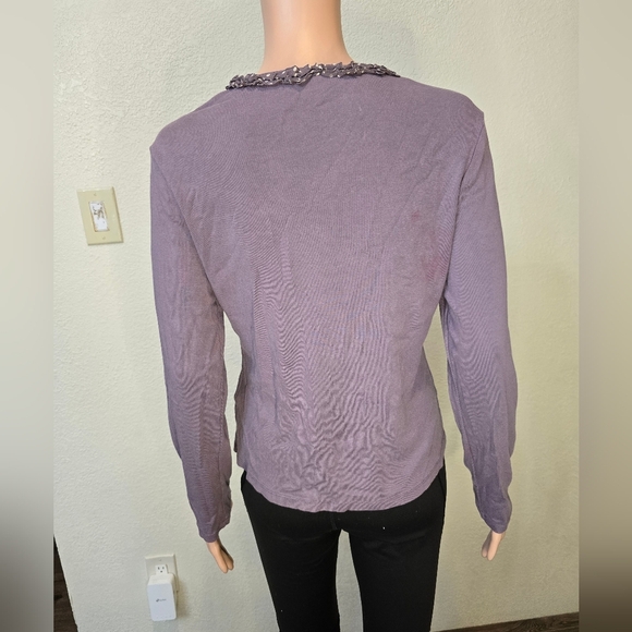 Boden Women's Polka Dots Ruffle Lace Long Sleeve Top Purple Size 14 - Picture 6 of 12
